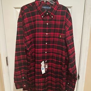 NWT Polo Ralph Lauren Men's Big & Tall Red Black Plaid Flannel Shirt 2XLT